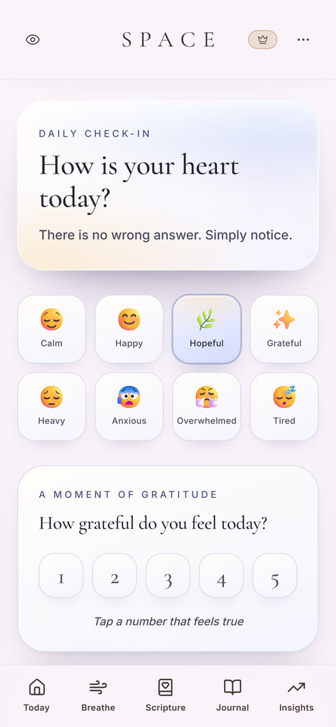 SPACE daily check-in screen asking: How is your heart today?